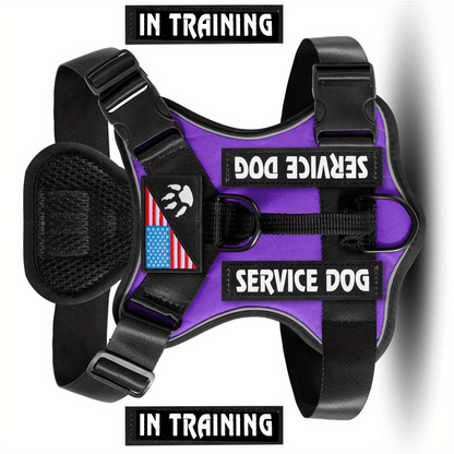 No-Pull Dog Harness Set Reflective Vest with 5 Patches – Adjustable Soft Oxford Mesh Service Dog Harness Front & Back Clip for Small Medium Large Dogs XS to XL
