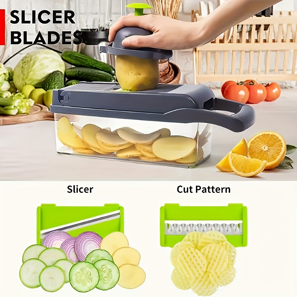 16-in-1 Manual Vegetable Chopper Set with 8 Blades, Storage Container, Peeler & Filter – Professional Onion, Carrot, Garlic Slicer & Dicer for Easy Meal Prep, Kitchen Gadget Gift for Home Cooks
