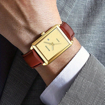 Men's Retro Square Watch with Date Calendar – Quartz Analog Display Vintage Square Face Business Casual Wristwatch for Men Gold Black Elegant Gift