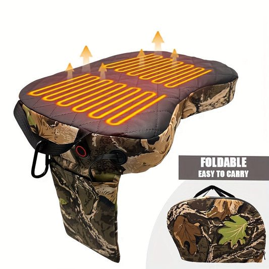 Foldable Heated Hunting Seat Cushion USB Powered Portable Warming Pad for Tree Stand Ice Fishing Camping Outdoor Camouflage (Power Bank Not Included)