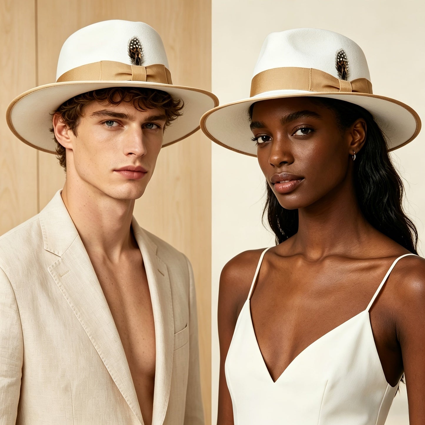 Wool Fedora Hat Unisex – Felt Wide Brim Hat for Men & Women, Lightweight Breathable Woven Jacquard, Perfect for Beach, Outdoor, Church & Party, Available in Ivory, White & Gray