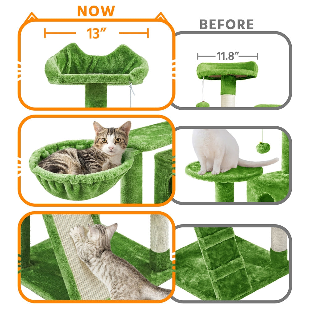 57-Inch Multilevel Cat Tree Tower with 2 Condos – Sisal Scratching Posts, Dangling Ball, Round Platform & Ladder for Indoor Kittens & Small Cats, 6 Colors, Christmas Gift for Cat Lovers