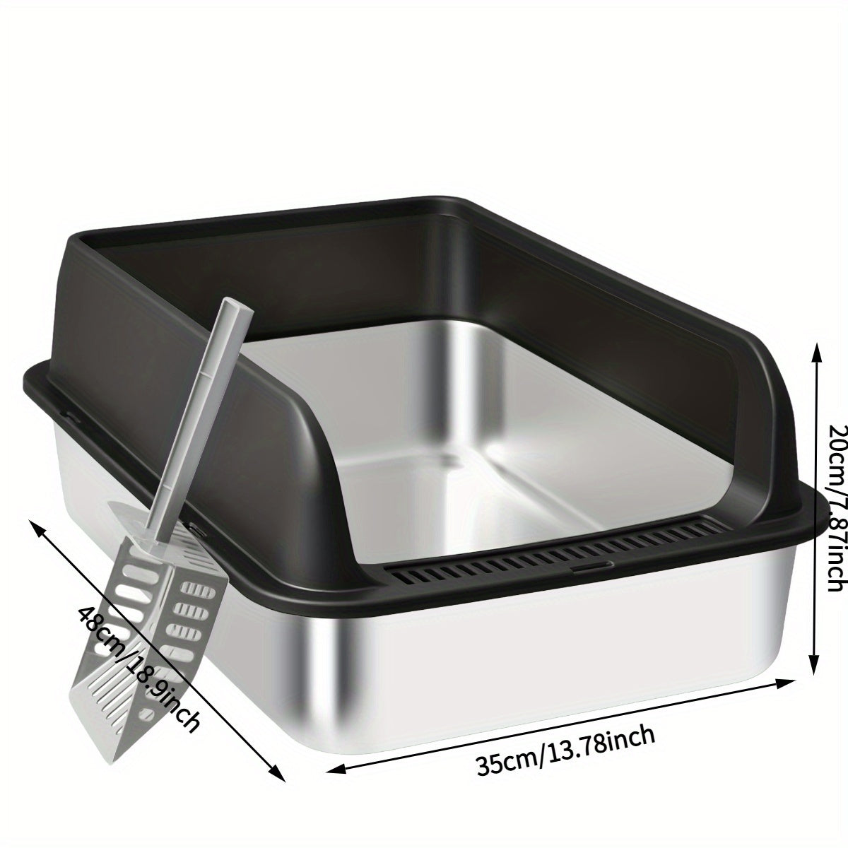 Stainless Steel Cat Litter Box High Sides Anti-Leakage Metal Litter Pan with Scoop Sifting Tray Rust-Proof Odor-Resistant Non-Stick Easy Clean Indoor Cat Toilet Medium Large Cats