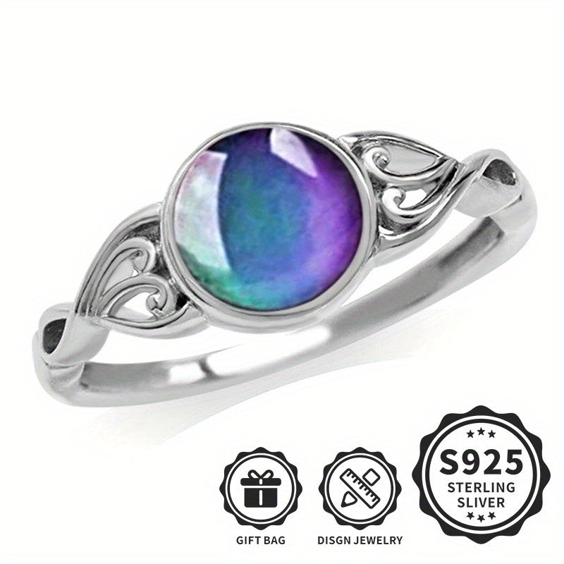 925 Sterling Silver Mood Ring with Temperature-Sensitive Color Change & Opal Inlay – Creative Unisex Ring for Men & Women, Lightweight 3.2g, Perfect for Daily Wear & Parties, Sizes 6-9