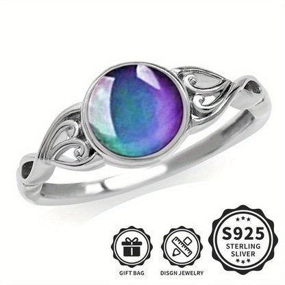 925 Sterling Silver Mood Ring with Temperature-Sensitive Color Change & Opal Inlay – Creative Unisex Ring for Men & Women, Lightweight 3.2g, Perfect for Daily Wear & Parties, Sizes 6-9