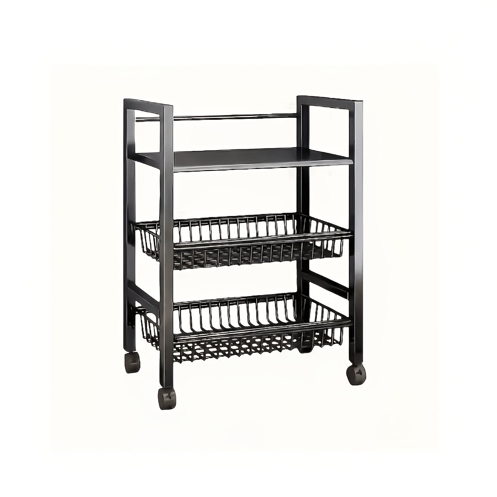 4-Tier Rolling Storage Rack with Wire Baskets & Wheels – Adjustable Metal Shelf for Kitchen Pantry Garage Bathroom Closet, Movable Standing Organizer, Housewarming Gift