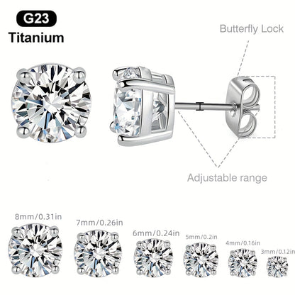 G23 Titanium Stud Earrings Set Hypoallergenic Zirconia Multiple Piercing Stacking Earrings 3 4 5 6 7 8mm Small Studs for Women Men Sensitive Ears Gift