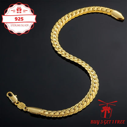 24K Gold-Plated 925 Sterling Silver Flat Lace Chain Necklace 5mm – Unisex Hip-Hop Herringbone Choker, Vintage Jewelry Gift for Women Men, Gift Box Included, 18-24 Inch