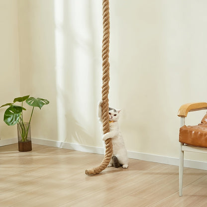 Wall-Mounted Cat Tree with 60" Jute Climbing Rope – Space-Saving Cat Wall Furniture with Scratching Post, Large Ladder & Resting Platform, Indoor Cat Climbing Activity Set for Exercise & Play