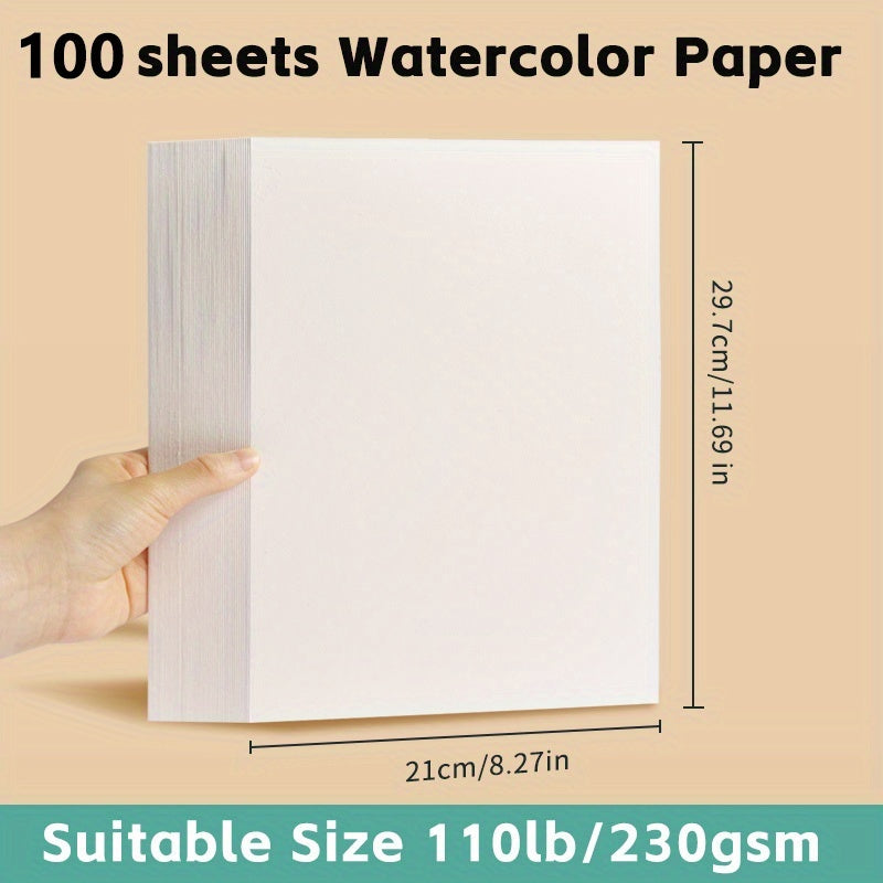 Watercolor Paper 100 Sheets A4 110lb 230gsm Cold Press Fine Texture Art Paper for Watercolor Painting Drawing Markers Gouache Gift for Artists Adults Students