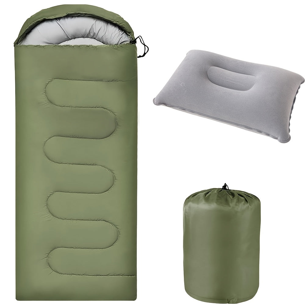 3-Season Camping Sleeping Bag with Pillow & Compression Sack – Lightweight Sleep System for Adults, Hiking Backpacking Outdoor Adventures Travel & Emergency Use, 4 Colors