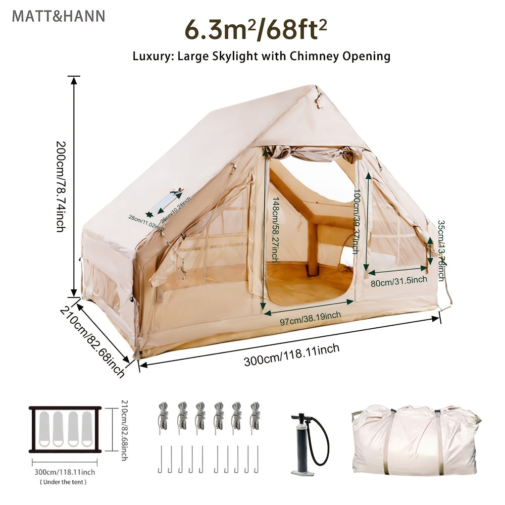 Inflatable Camping Tent 4-6 Person – 4-Season Luxury Air Tent with Manual Pump Easy Setup Windproof Glamping House for Family Outdoor Camping