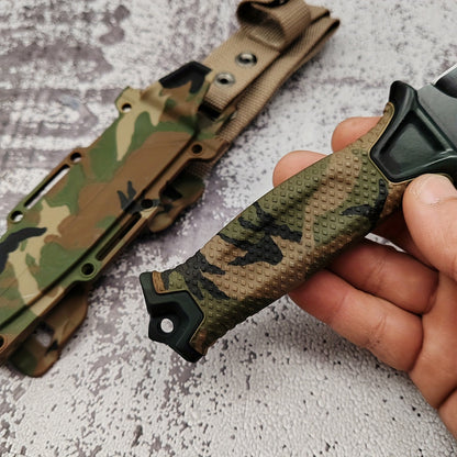 Outdoor Fixed Blade Knife – Stainless Steel Straight Blade, Non-Slip Handle, K-Type Sheath, EDC Hunting Fishing Camping Survival Knife, Camouflage, Multi-Purpose Field Tool for Men