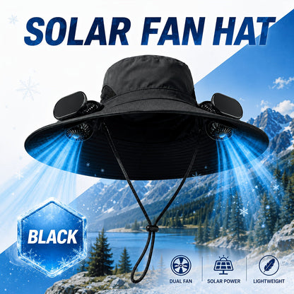 Solar Fan Hat for Men & Women – Wide Brim Sun Hat with Dual Cooling Fans Adjustable Airflow & UV Protection for Summer Travel Gardening Hiking Camping & Yard Work