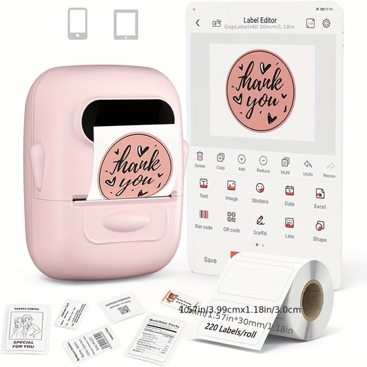 P50 Portable Bluetooth Thermal Label Printer – Wireless Mini Label Maker for Home, Office, Retail, Clothing, Jewelry & Food, Compatible with Android & iOS, Includes 40x30mm White Label Roll