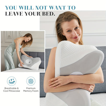Cervical Neck Pillow Memory Foam Ergonomic Contour Pillow for Neck Pain Relief, Cooling Pillowcase Included, Orthopedic Bed Pillow for Side Back Stomach Sleepers, Shoulder & Spine Support Sleep Pillow