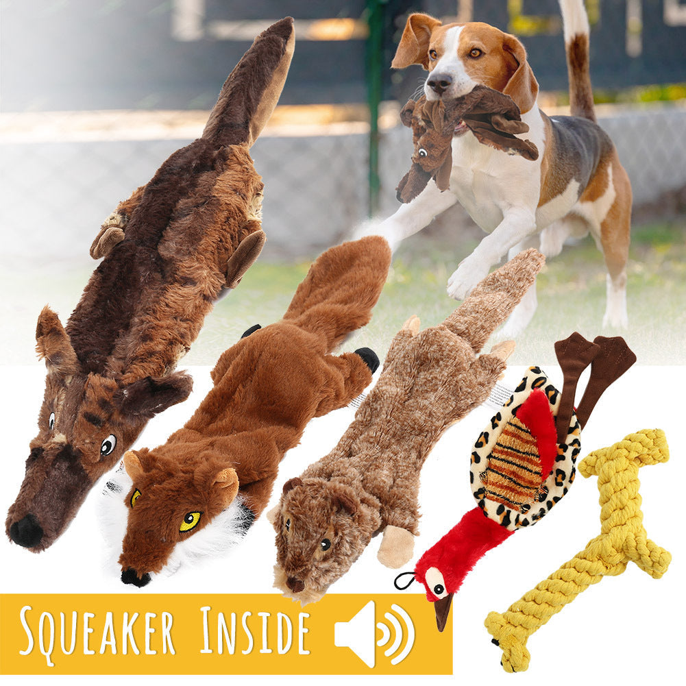 Dog Squeaky Toys No Stuffing 5 Pack – Durable Plush Chew Toy Bundle for Small Medium Large Breeds, Dual Squeaker Puppy Teething Toys, Interactive Fetch Toys for Dogs, Best Birthday Gift for Pets