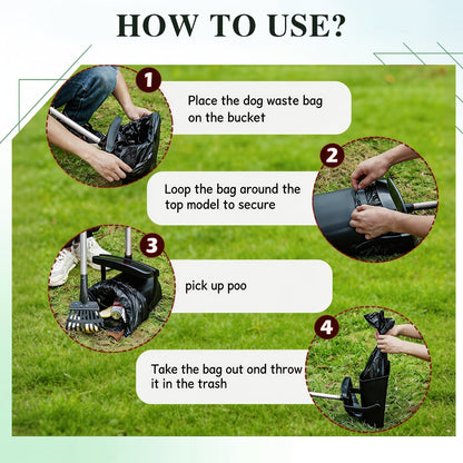 Dog Pooper Scooper Set Heavy Duty with Swivel Bin, Rake & Spade – Long Handle Pet Waste Removal Tool for Grass, Dirt & Gravel, Includes 40 Waste Bags, Great for Large Dogs