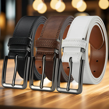 3pcs Men's Genuine Leather Belt Set with Pin Buckle – Classic Vintage Cowhide Adjustable Jean Belts for Men, Multiple Colors & Sizes