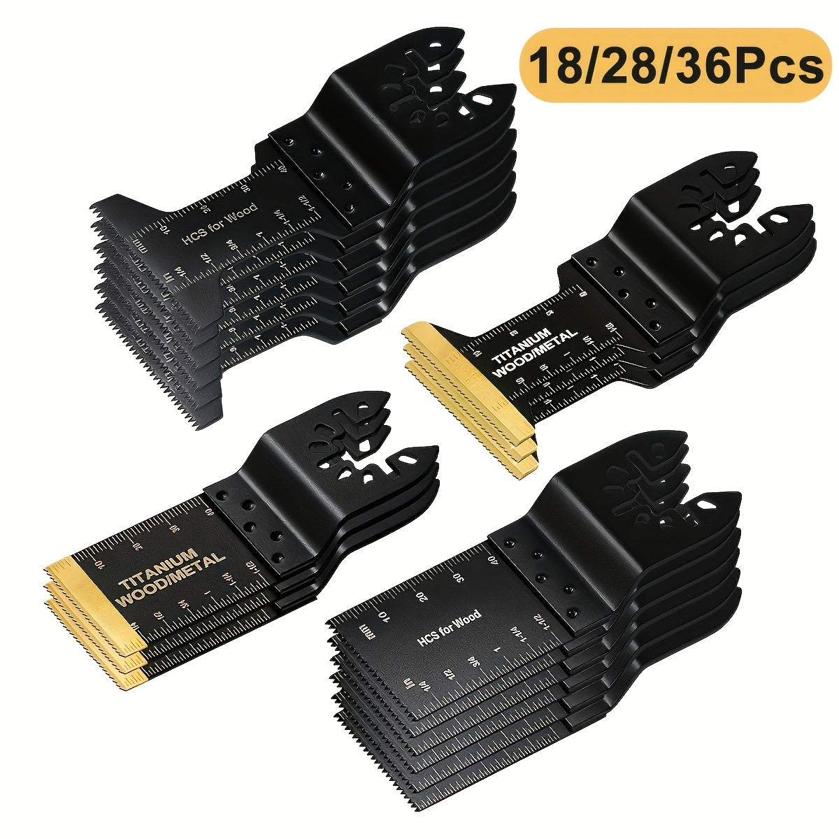 Titanium Oscillating Saw Blades Universal Quick Release Multi Tool Blades Set – 18/28/36/50 Pcs, Cuts Metal, Wood & Plastic, Compatible with Dewalt, Makita, Bosch & More