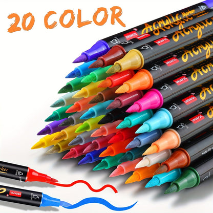 Acrylic Paint Markers 20 & 48 Colors Dual Tip Brush Pens for Rock Painting, Glass, Wood, Canvas, Fabric, Metal, Ceramic, Plastic – Non-Toxic Waterproof Paint Pens for Adults Kids DIY Art Crafts