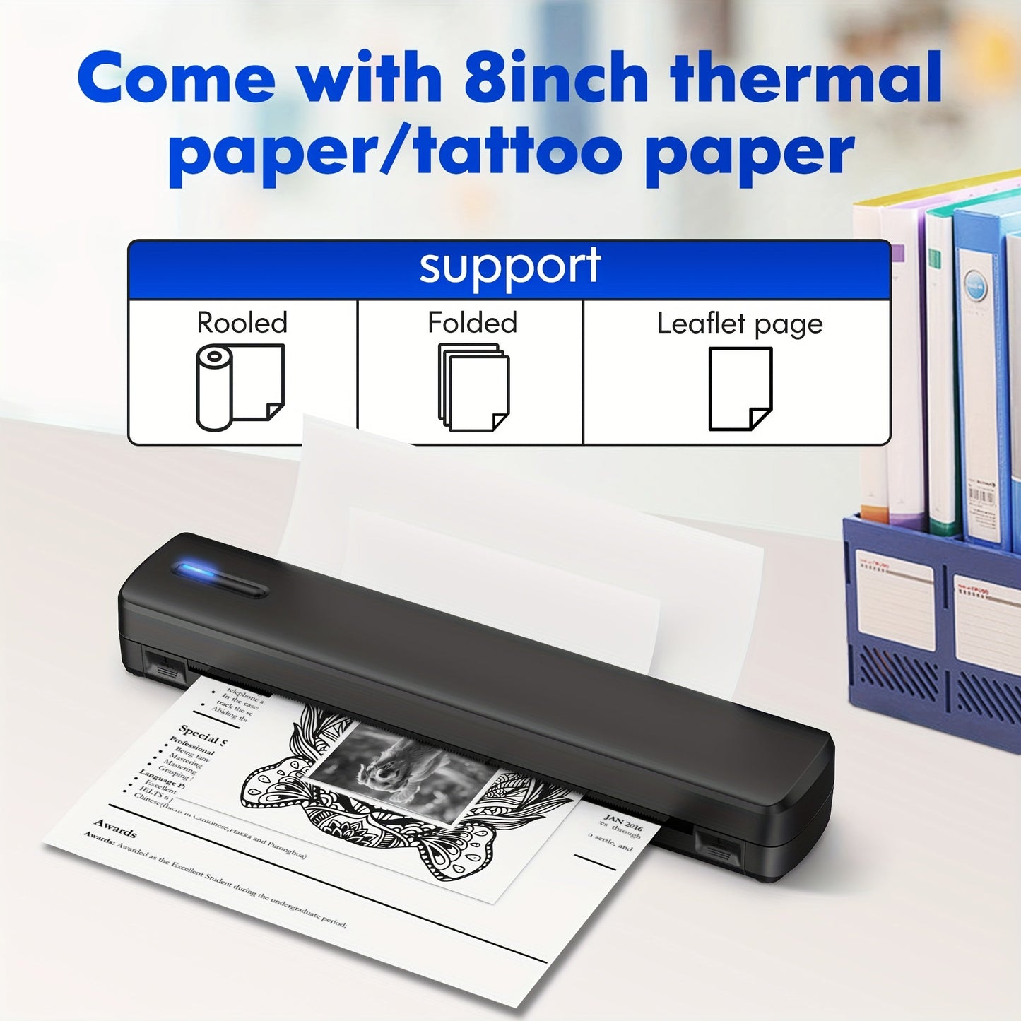 Portable Inkless Thermal Printer Wireless – D810B A4 & US Letter 8.5x11 Mobile Printer, 200 Sheets Per Charge, Compatible with iPhone Android & Laptop, for Home Office School Travel, Includes 20 Sheets