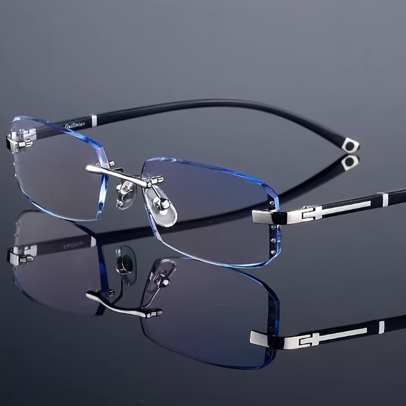 Men's Frameless Anti Blue Light Glasses – Retro TR90 Rimless Design with Rhinestone Decoration, Business & Daily Wear Eyewear for Him, Elegant Gift for Valentine's Day, Graduation & Colleagues