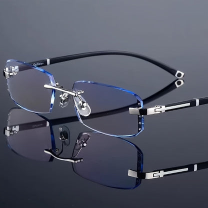 Men's Frameless Anti Blue Light Glasses – Retro TR90 Rimless Design with Rhinestone Decoration, Business & Daily Wear Eyewear for Him, Elegant Gift for Valentine's Day, Graduation & Colleagues