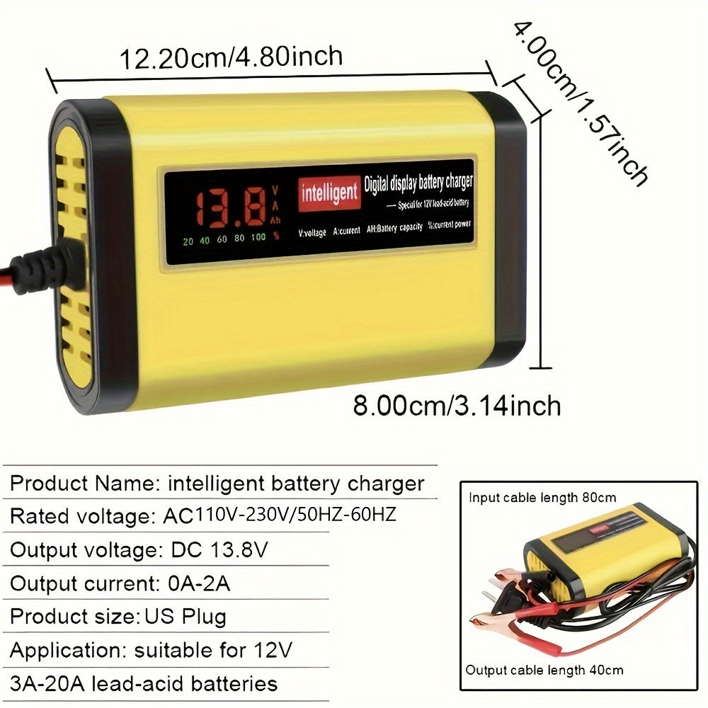 12V Smart Car Battery Charger and Maintainer, Intelligent Trickle Charger with Desulfurization & Temperature Compensation for 2Ah-100Ah Batteries – Compatible with Car, Truck, Motorcycle & Lawn Mower