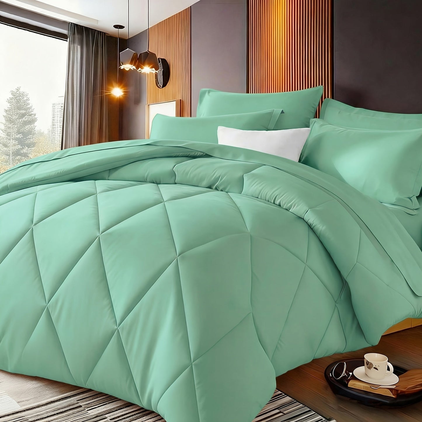 Quilted Comforter Set Twin Queen King Size – Soft Diamond Pattern Quilt with Pillowcases Ultra-Fine Fiber Fill Lightweight Breathable All-Season Bedding 2/3 Piece Multiple Colors