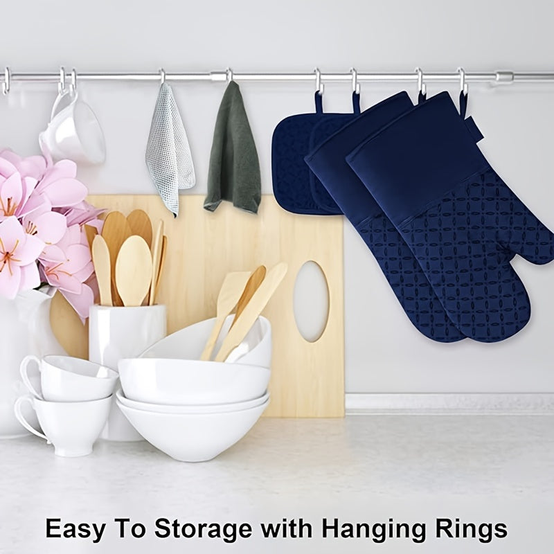 Oven Mitts and Pot Holders Set 6 Piece Heat Resistant Non-Slip Silicone Kitchen Gloves for Baking BBQ Cooking – Includes 1 Pair Mitts & 4 Pot Holders