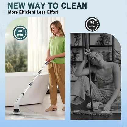 Multifunctional Electric Cleaning Brush 7-in-1 with Telescopic Long Handle – Cordless Power Scrubber for Bathroom, Kitchen, Floor & Tile, Household Cleaning Tool with Interchangeable Brush Heads