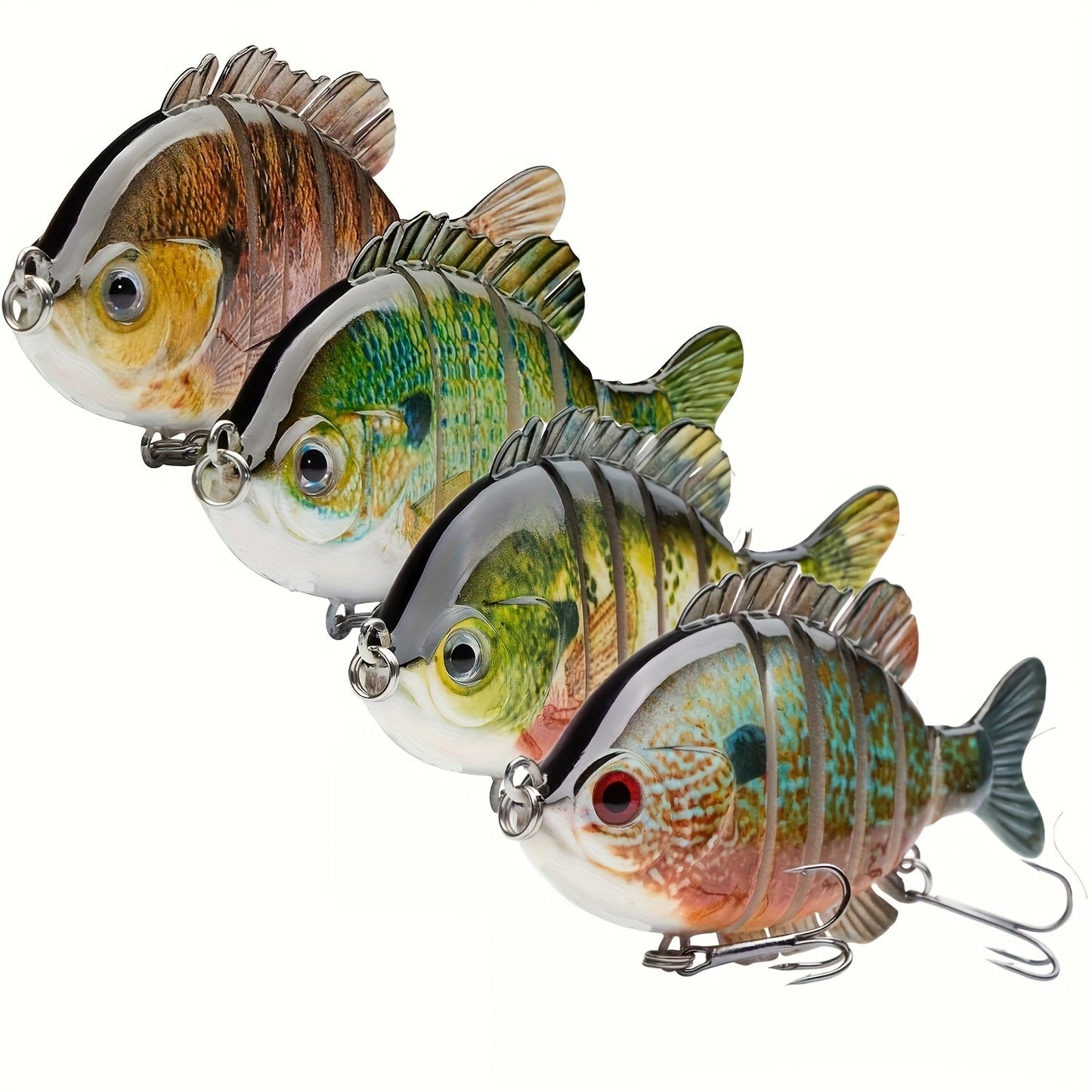 Fishing Lures 4-Pack Multi-Joint Swimbait – Realistic Hard Topwater Perch Bait with Treble Hooks, 3.5 Inch / 0.85oz, Lifelike Bluegill & Panfish Lures for Freshwater & Saltwater Bass Fishing