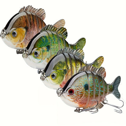 Fishing Lures 4-Pack Multi-Joint Swimbait – Realistic Hard Topwater Perch Bait with Treble Hooks, 3.5 Inch / 0.85oz, Lifelike Bluegill & Panfish Lures for Freshwater & Saltwater Bass Fishing