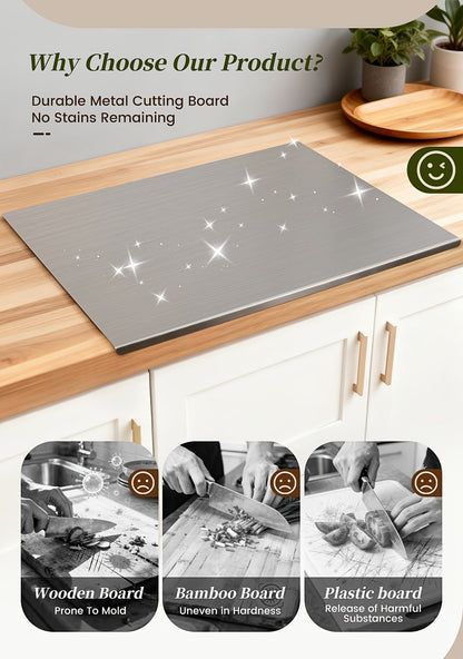 304 Stainless Steel Cutting Board – Rust-Proof Butcher Block Kitchen Prep Board, Easy to Clean, Available in 3 Sizes (15.75”×11.81”, 19.69”×15.75”, 23.62”×15.75”)