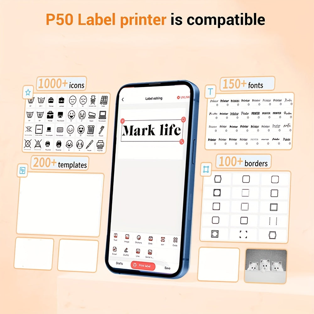 Marklife 2-Inch Portable Wireless Thermal Label Printer – Bluetooth Inkless Sticker Maker for iPhone & Android, Small Business Shipping Labels, Kitchen Office Home, Includes 1 Roll Labels
