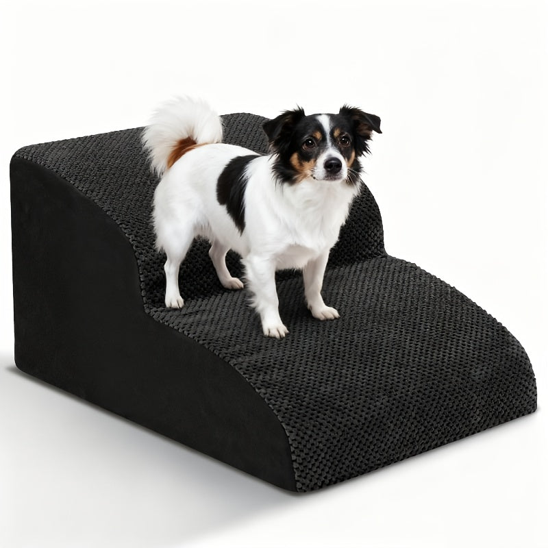 NIUBYA Extra Wide Dog Stairs for Small Dogs – High Density Foam Pet Steps, Non-Slip Bottom, Soft Cushioned Ramp for High Beds Couch Sofa, Ideal for Injured Elderly Dogs, Polypropylene, Compact