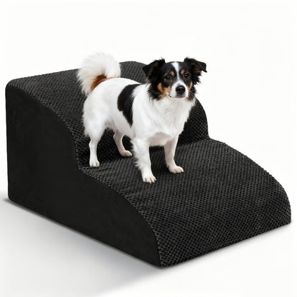 NIUBYA Extra Wide Dog Stairs for Small Dogs – High Density Foam Pet Steps, Non-Slip Bottom, Soft Cushioned Ramp for High Beds Couch Sofa, Ideal for Injured Elderly Dogs, Polypropylene, Compact