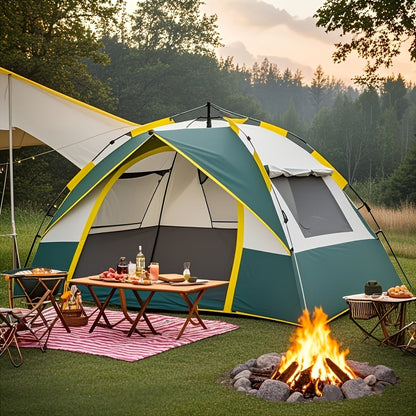 SKYNEST Automatic Instant Setup Camping Tent 1-3 and 3-4 Person All-Season Windproof Lightweight Tent Dual Doors Mesh Windows for Camping Hiking Hunting Travel Outdoor Shelter Green Beige