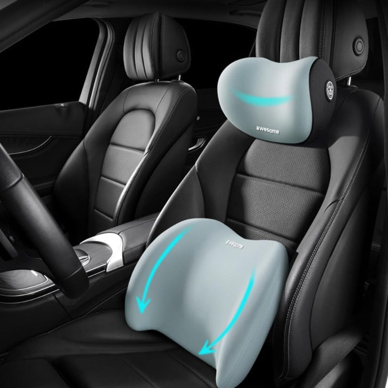 Car Lumbar Support Pillow & Neck Pillow Kit – Ergonomic Seat Headrest Cushion with Adjustable Strap for Neck & Back Pain Relief, for Car, Office Chair, Truck & Wheelchair