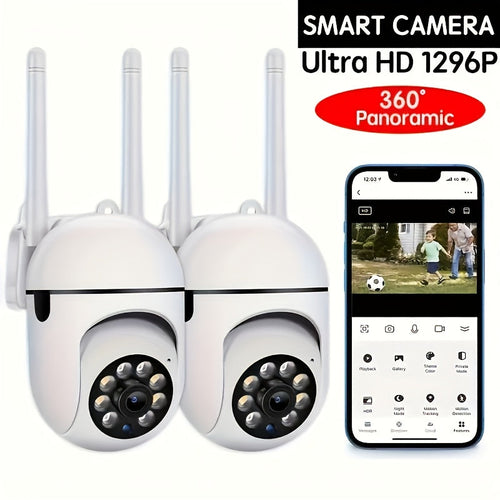 WiFi Security Camera 2-Pack 3MP Full HD - Night Vision, 2-Way Audio, Motion Detection & Real-Time Alerts, IP54 Waterproof Indoor Outdoor Surveillance Camera with App Remote Access & USB