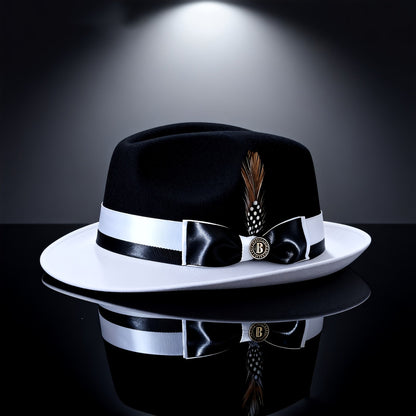 Men's Vintage British Gentleman Top Hat – Cashmere Wool Blend Adjustable 57-60cm, Classic Fall Winter Dress Hat in Black White Red Yellow, Stylish Gift for Men Birthdays Holidays