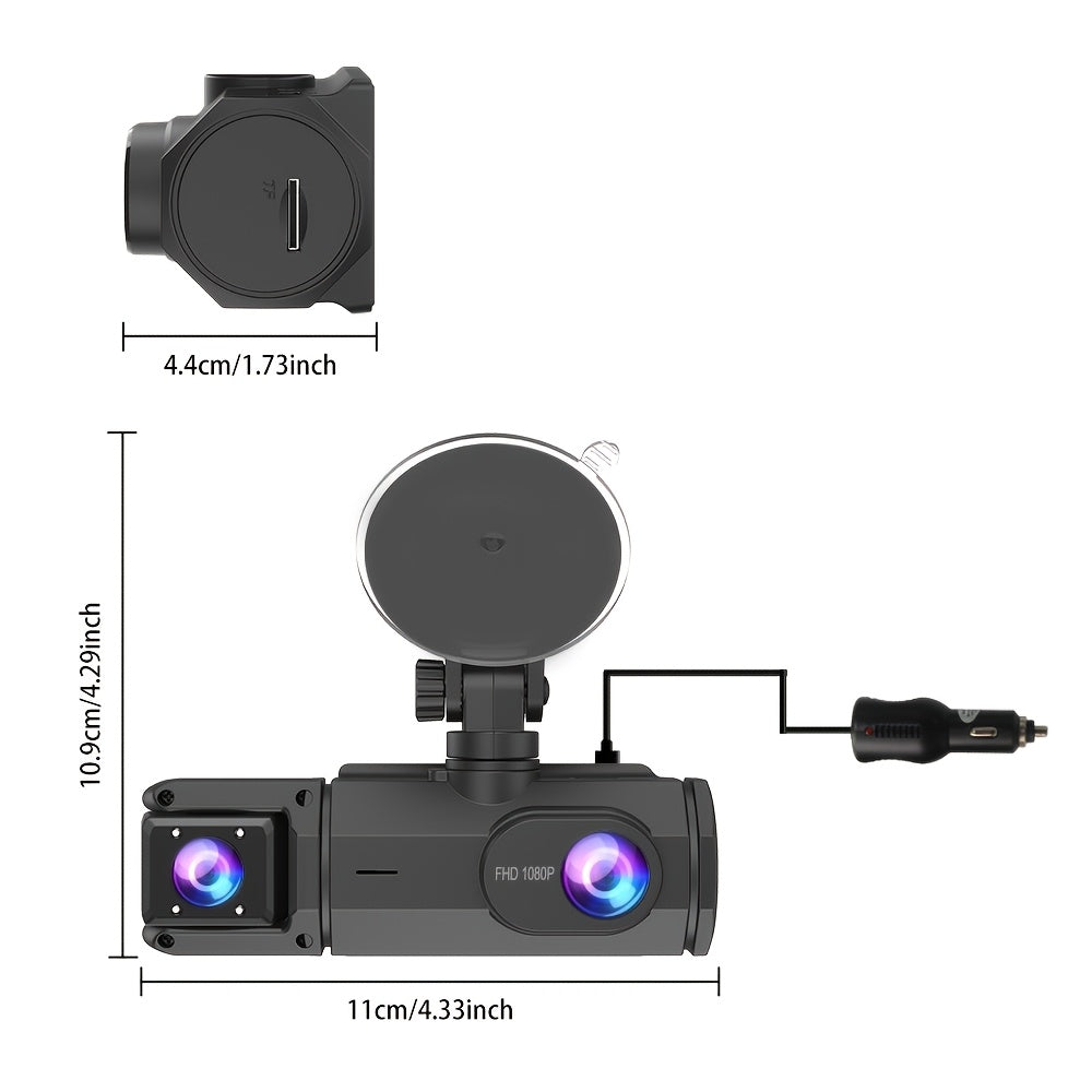 Dash Cam S2N 1080P HD Front and Rear Dual Camera with ADAS Night Vision G-Sensor Loop Recording 24Hr Parking Mode, 170° Wide Angle 2" IPS Screen Car DVR SD Card Not Included