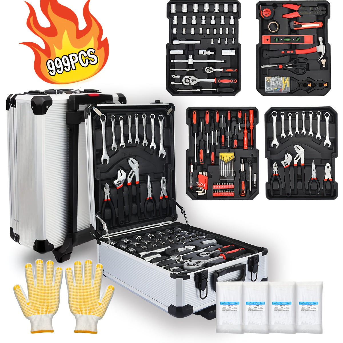 Impact Socket Set 3/8" Drive CR-V Steel – 50 to 999 Piece Ratchet Kit with Adapter, Common SAE & Metric Sizes for Auto Repair, DIY Home Projects & Professional Mechanics