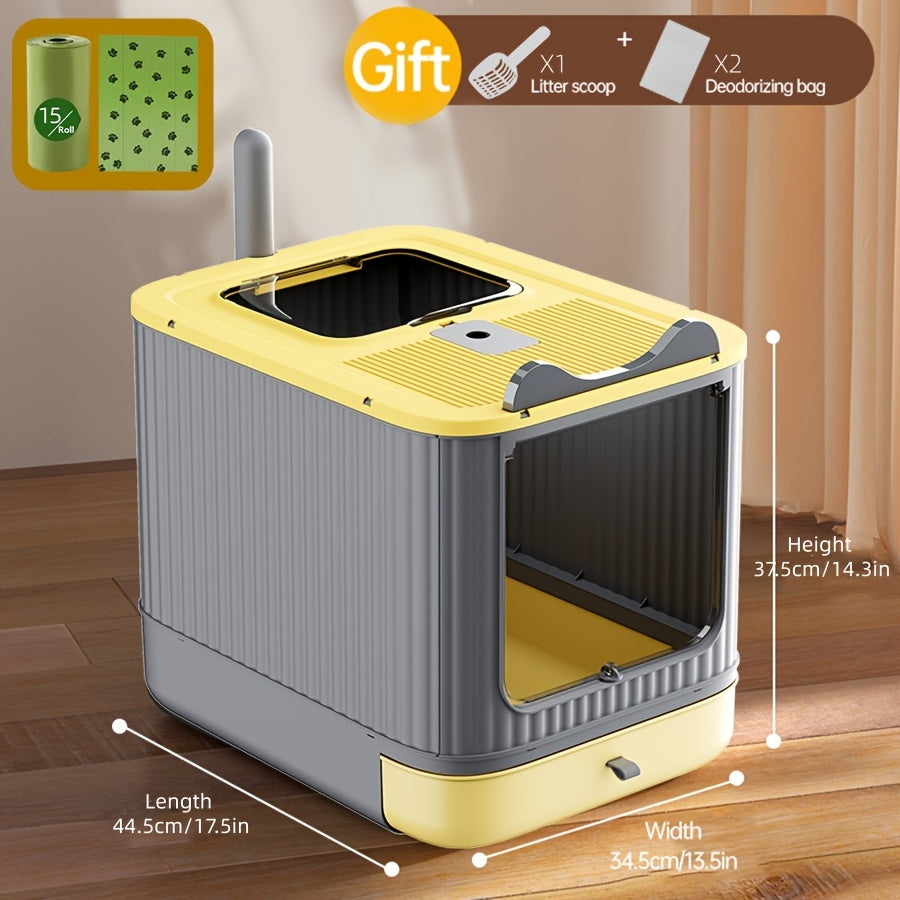 Large Enclosed Cat Litter Box with Lid - Covered Design for Odor Control & High Privacy, Easy Clean Modern Cat Toilet for Multiple Cats, Includes Garbage Bags, Extra Large Cat Litter Box Furniture