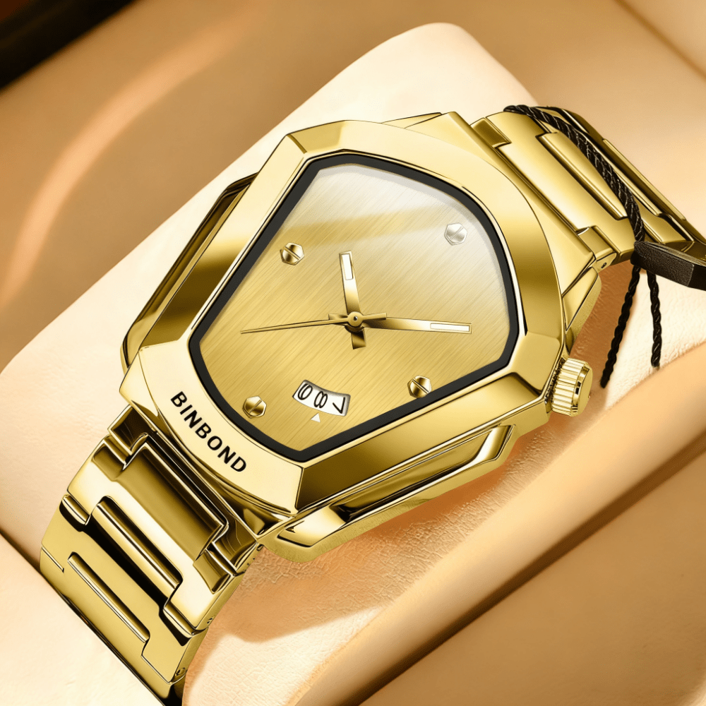 Men's Minimalist Quartz Watch with Irregular Dial & Calendar - Slim Business Wristwatch Alloy Case Metal Strap for Men, Office Casual Daily Wear, Birthday & Gift