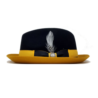 Men's Vintage British Gentleman Top Hat – Cashmere Wool Blend Adjustable 57-60cm, Classic Fall Winter Dress Hat in Black White Red Yellow, Stylish Gift for Men Birthdays Holidays