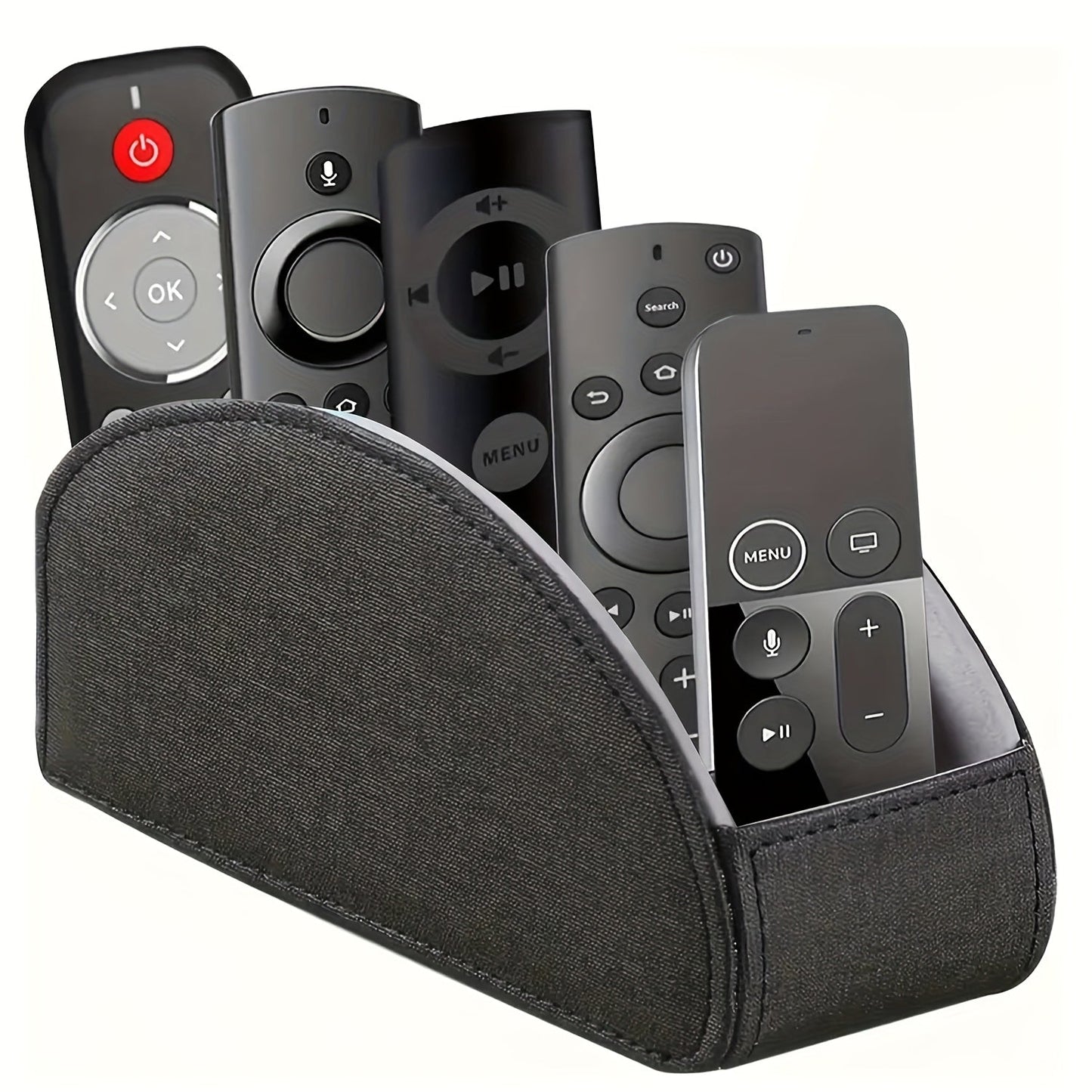 Remote Control Holder with 5 Compartments, Faux Leather Desktop Organizer Caddy for Living Room, Holds TV Remotes Pens Eyeglasses Makeup Brushes Office Stationery, Home Decor Storage Box Accessory