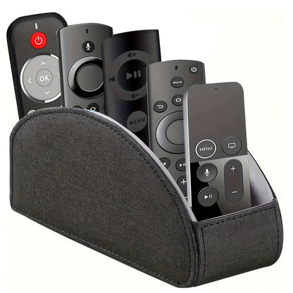 Remote Control Holder with 5 Compartments, Faux Leather Desktop Organizer Caddy for Living Room, Holds TV Remotes Pens Eyeglasses Makeup Brushes Office Stationery, Home Decor Storage Box Accessory