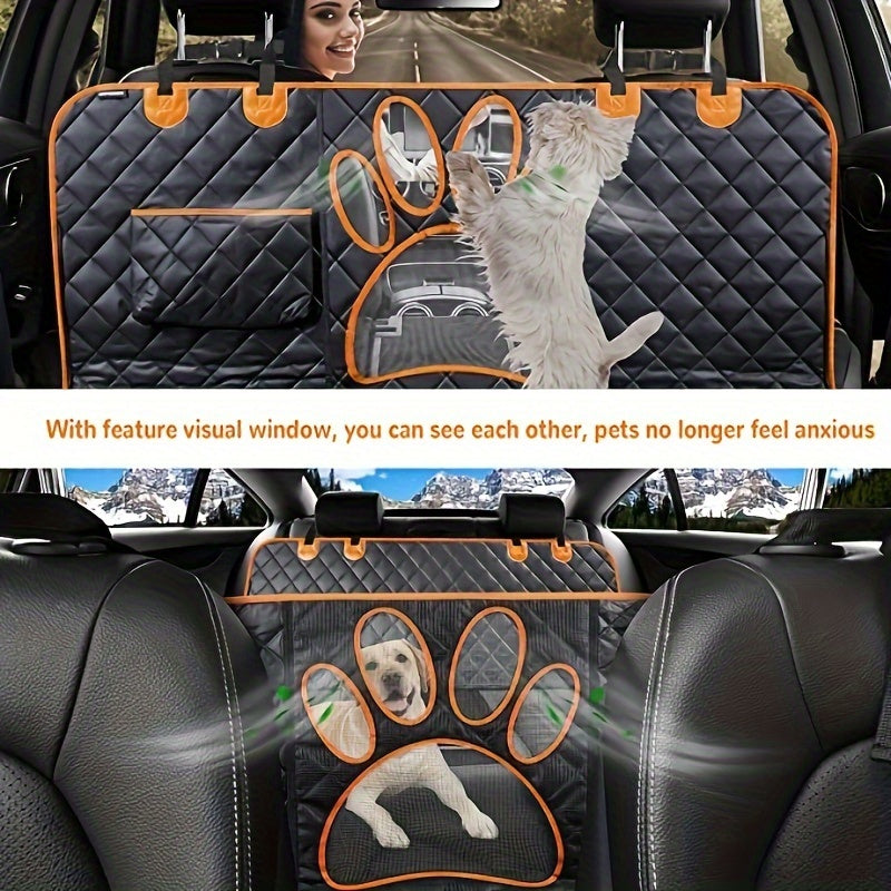 Dog Seat Cover Hammock – Heavy Duty Waterproof Scratch-Resistant Pet Rear Seat Cover for Cars, Trucks & SUVs, Anti-Slip Durable Soft Car Mat with Open Net, Dog Car Seat Cushion & Trunk Protector